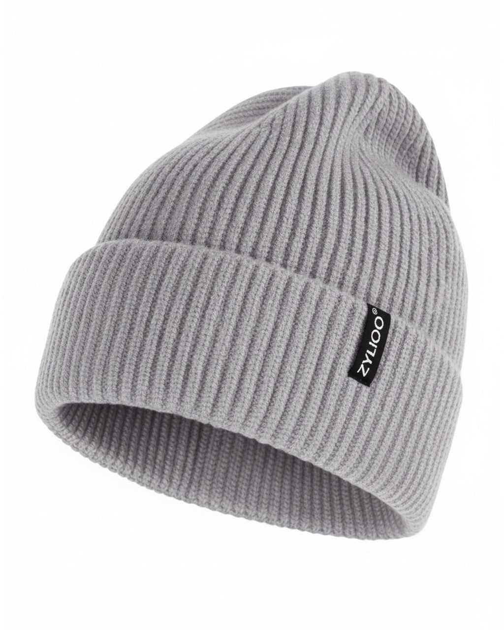 Silver ribbed knit beanie for big heads XXL - front view - Zylioo