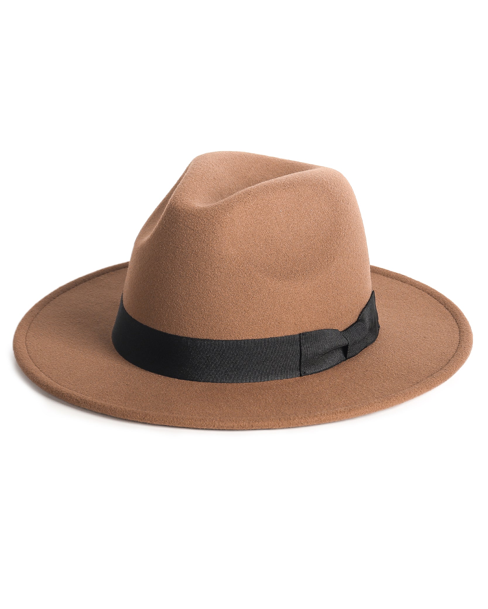 Brown felt wide-brim fedora for big heads XXL - front view - Zylioo
