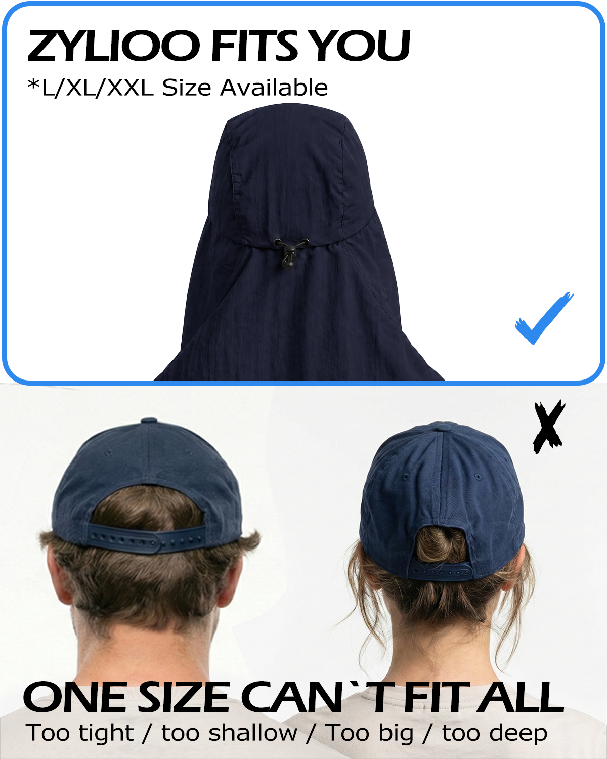 Quick-Dry Sun Hat with Neck Flap for Big Heads