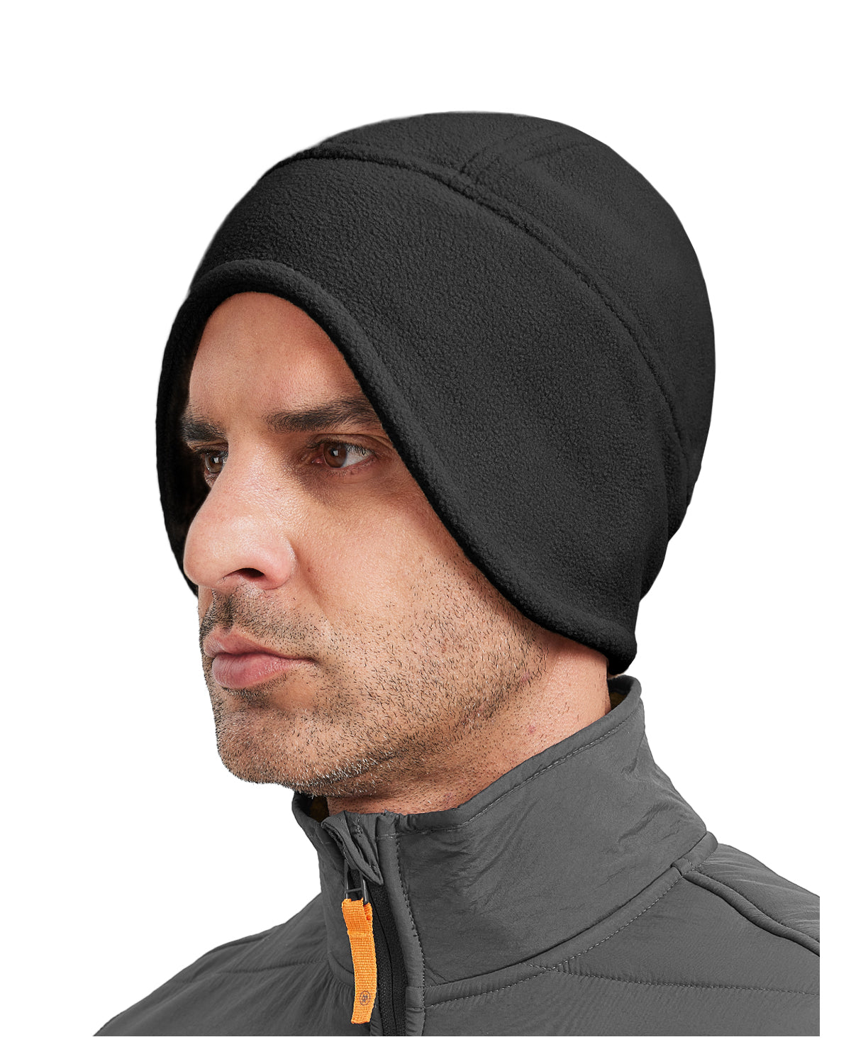 Black thermal skull cap with face cover for big heads XXL - front view - Zylioo