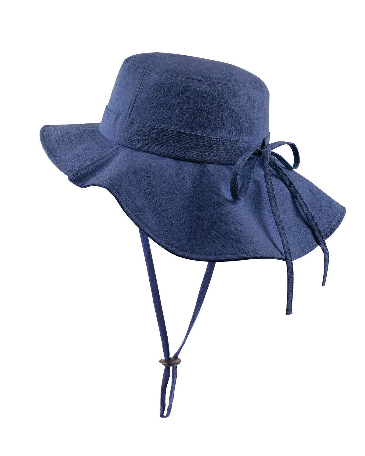 Navy floppy wide brim sun hat with neck drape for big heads front view