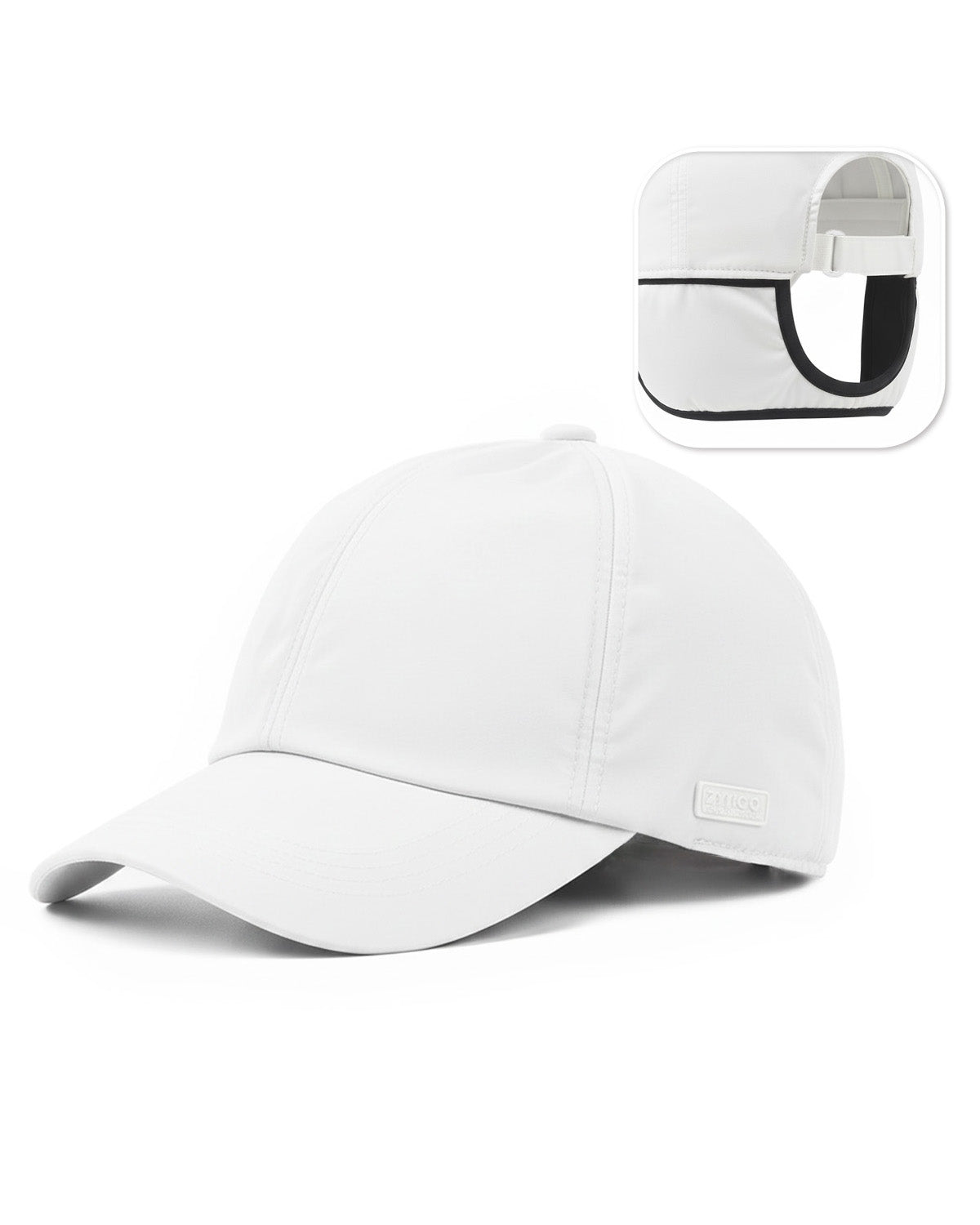 White thermal baseball cap with ear flaps for big heads front view