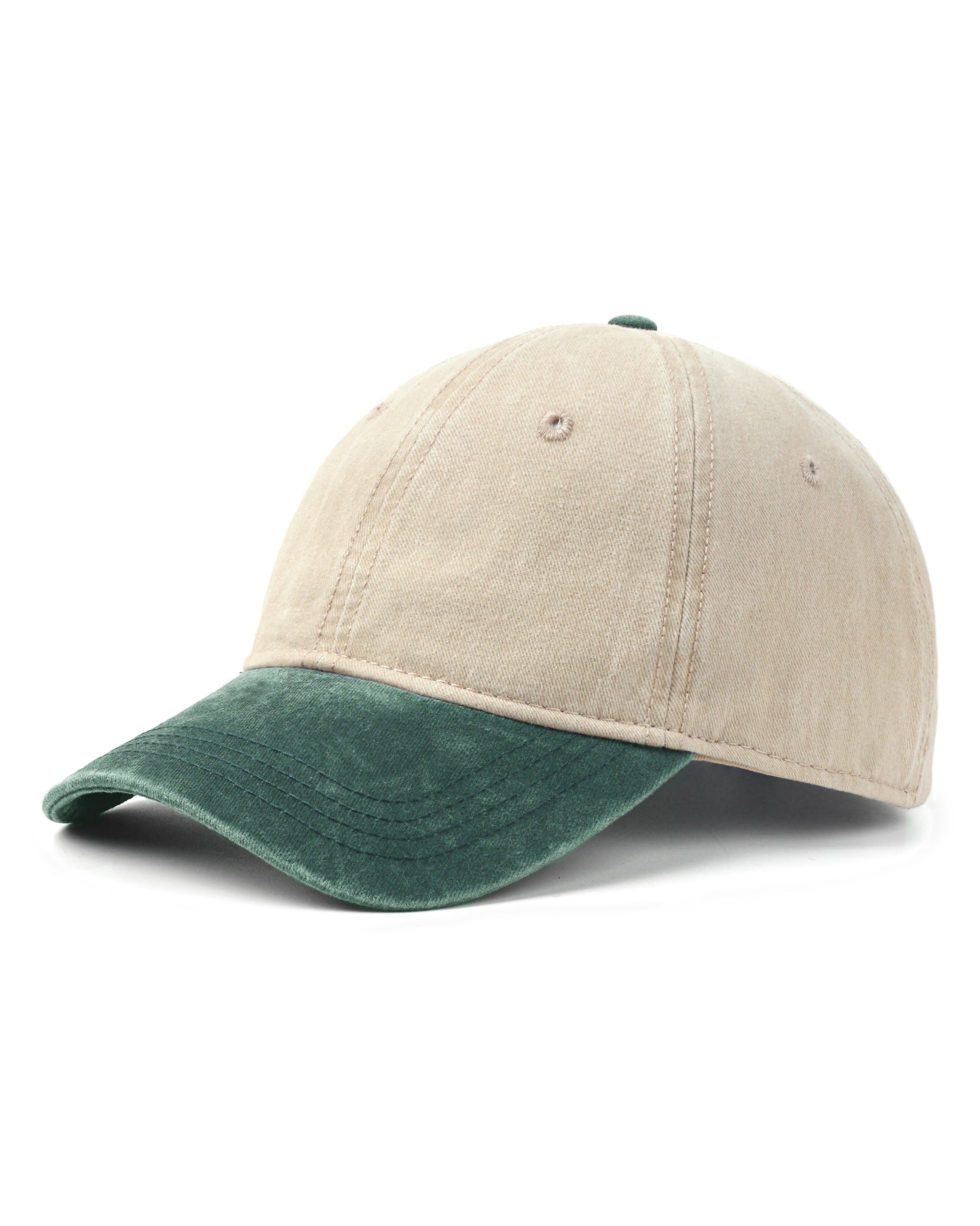 Beige green two-tone washed low profile baseball cap for big heads XXL - front view - Zylioo