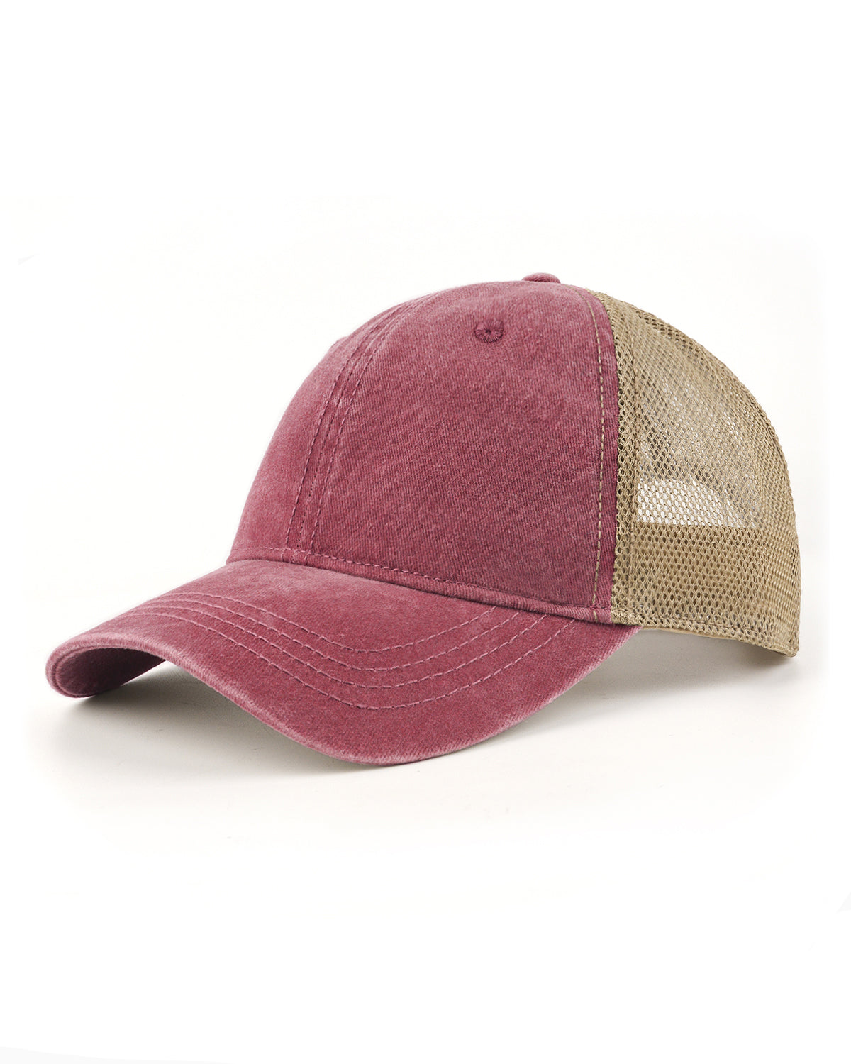 Wine red cooling mesh washed trucker hat for big heads XXL - three quarter view - Zylioo