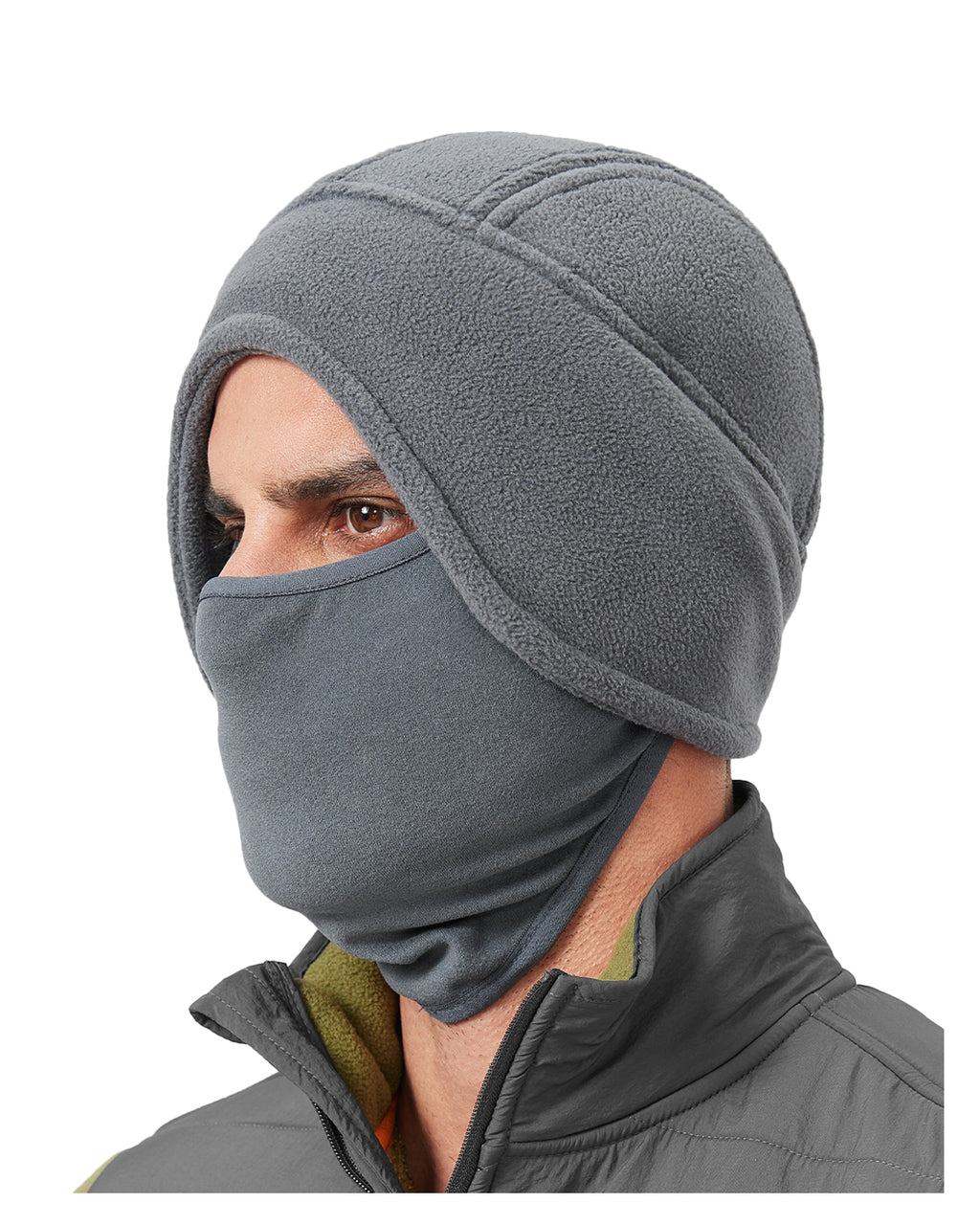 Gray thermal skull cap with face mask cover for big heads XXL - front view - Zylioo