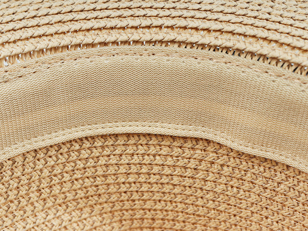 Cuban khaki blue fedora straw hat for big heads - straw weave texture detail
