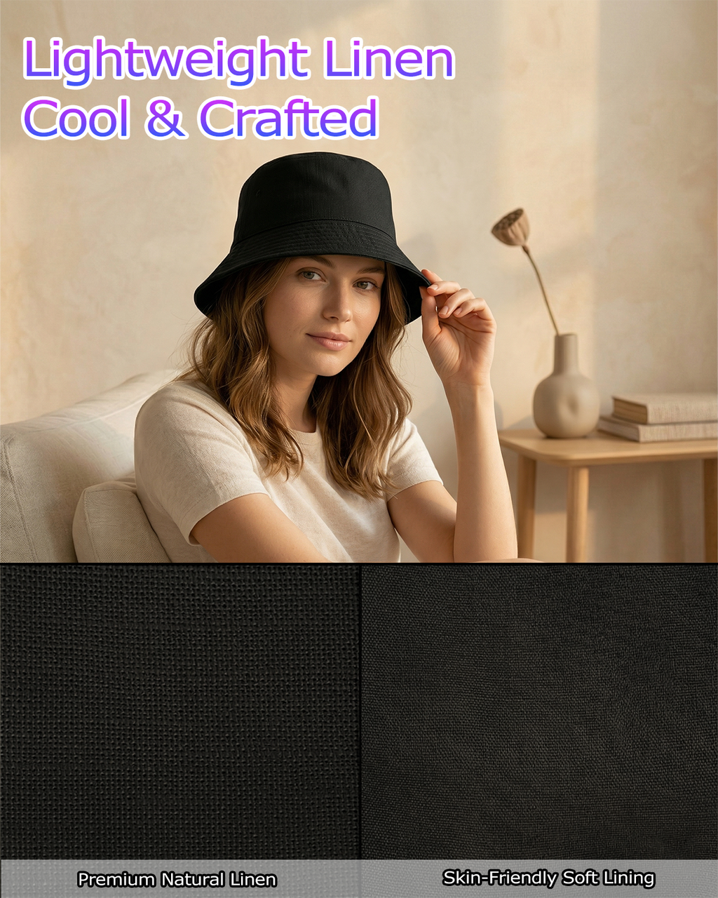 Linen Bucket Hat for Big Heads