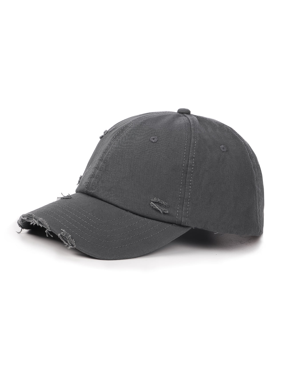 Gray distressed cotton baseball cap for big heads front view 背面：