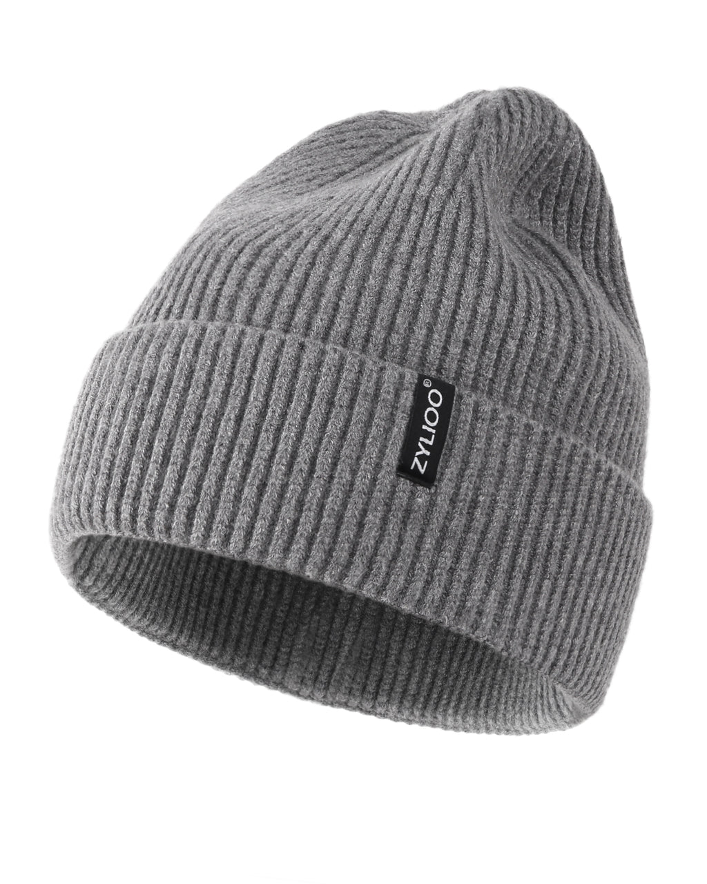  Gray ribbed knit beanie for big heads XXL - front view - Zylioo