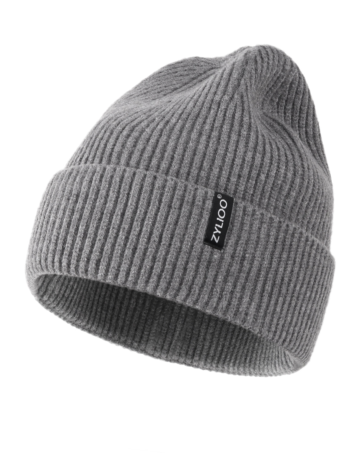  Gray ribbed knit beanie for big heads XXL - front view - Zylioo