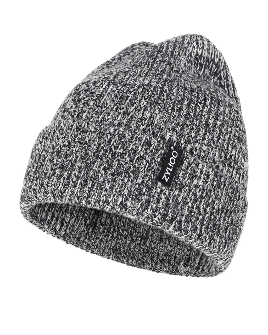 Mix gray ribbed knit beanie for big heads XXL - front view - Zylioo