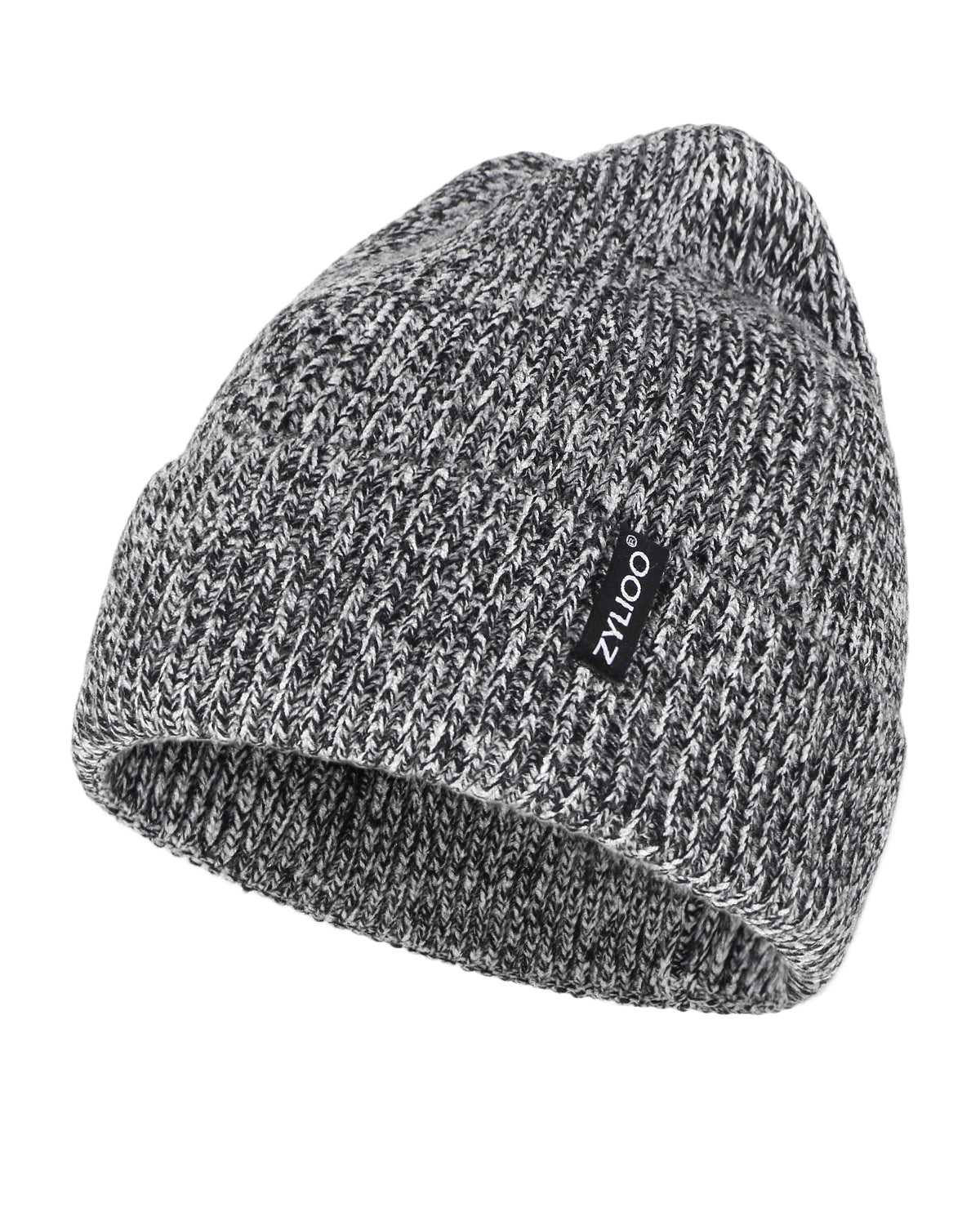 Mix gray ribbed knit beanie for big heads XXL - front view - Zylioo
