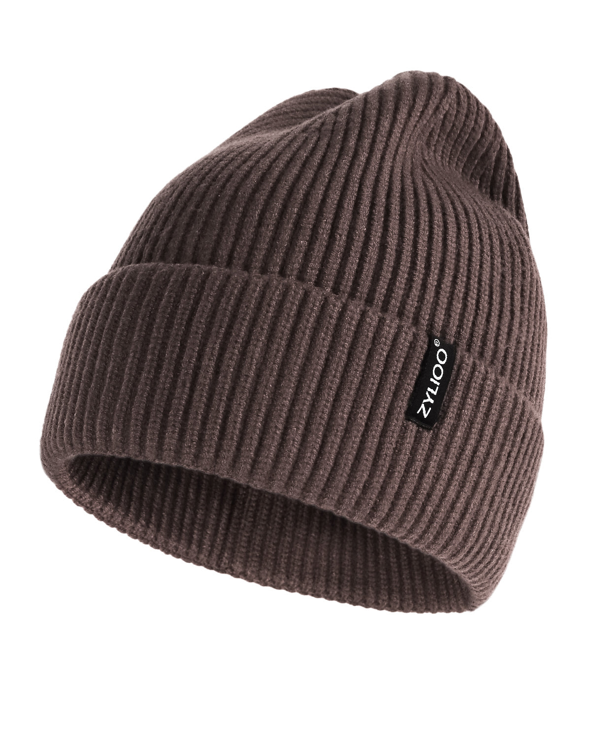  Coffee ribbed knit beanie for big heads XXL - front view - Zylioo