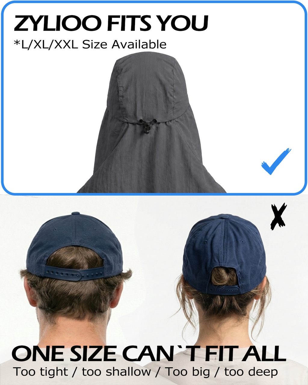 Quick-Dry Sun Hat with Neck Flap for Big Heads