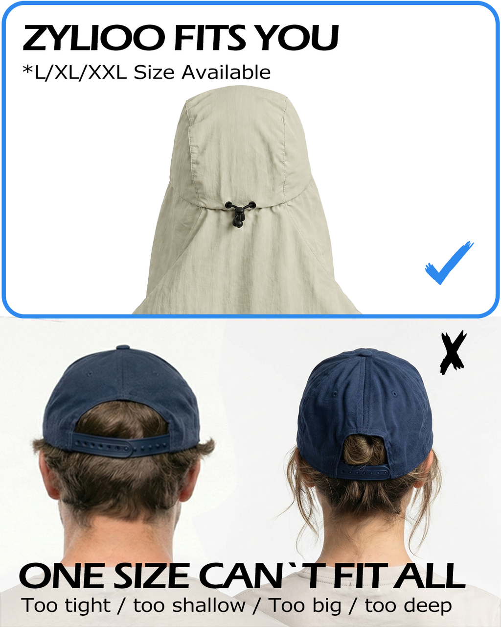 Quick-Dry Sun Hat with Neck Flap for Big Heads