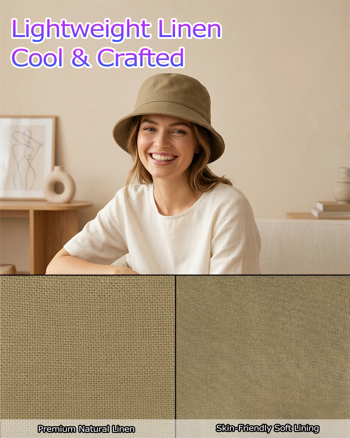 Linen Bucket Hat for Big Heads