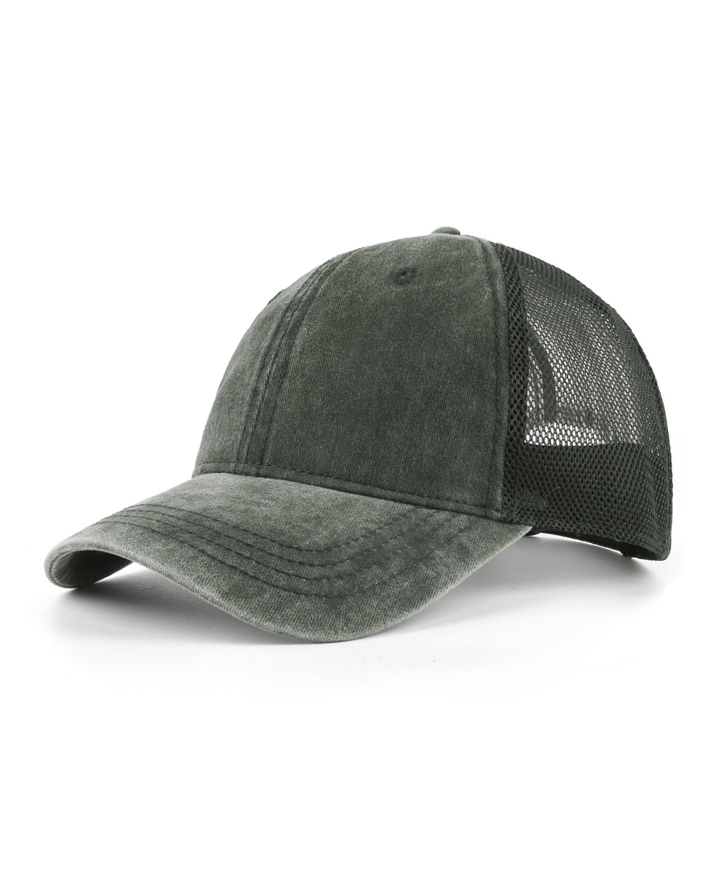 Army green cooling mesh washed trucker hat for big heads XXL - three quarter view - Zylioo