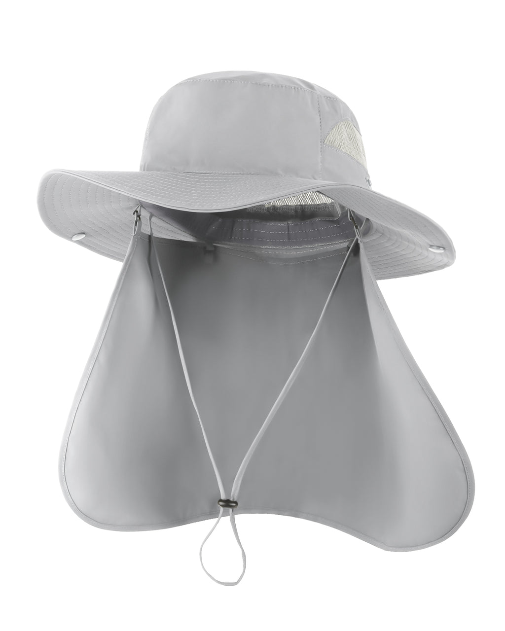  Light gray neck flap sun hat for big heads XXL - front view - Zylioo