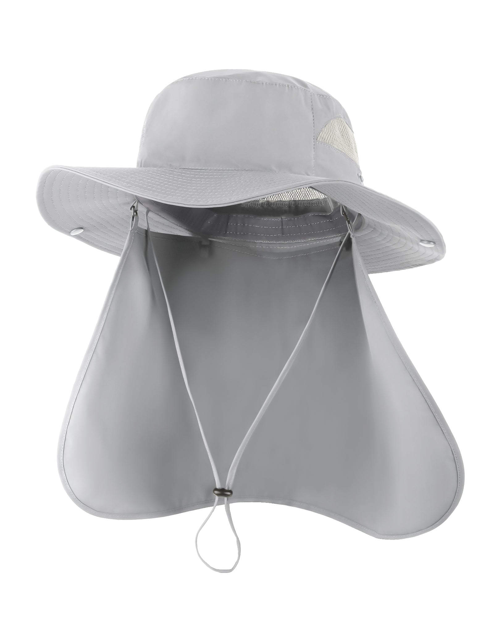  Light gray neck flap sun hat for big heads XXL - front view - Zylioo