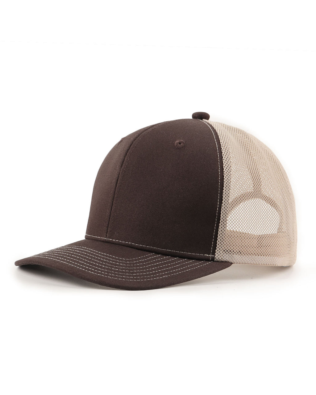 Brown khaki mid profile snapback mesh trucker hat for big heads XXL - front view - Zylioo