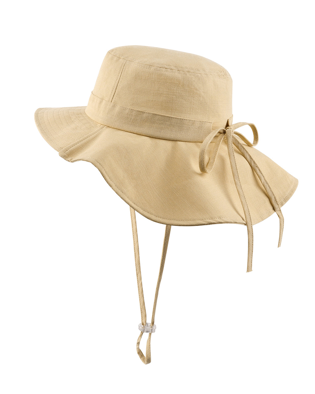 Khaki floppy wide brim sun hat with neck drape for big heads front view