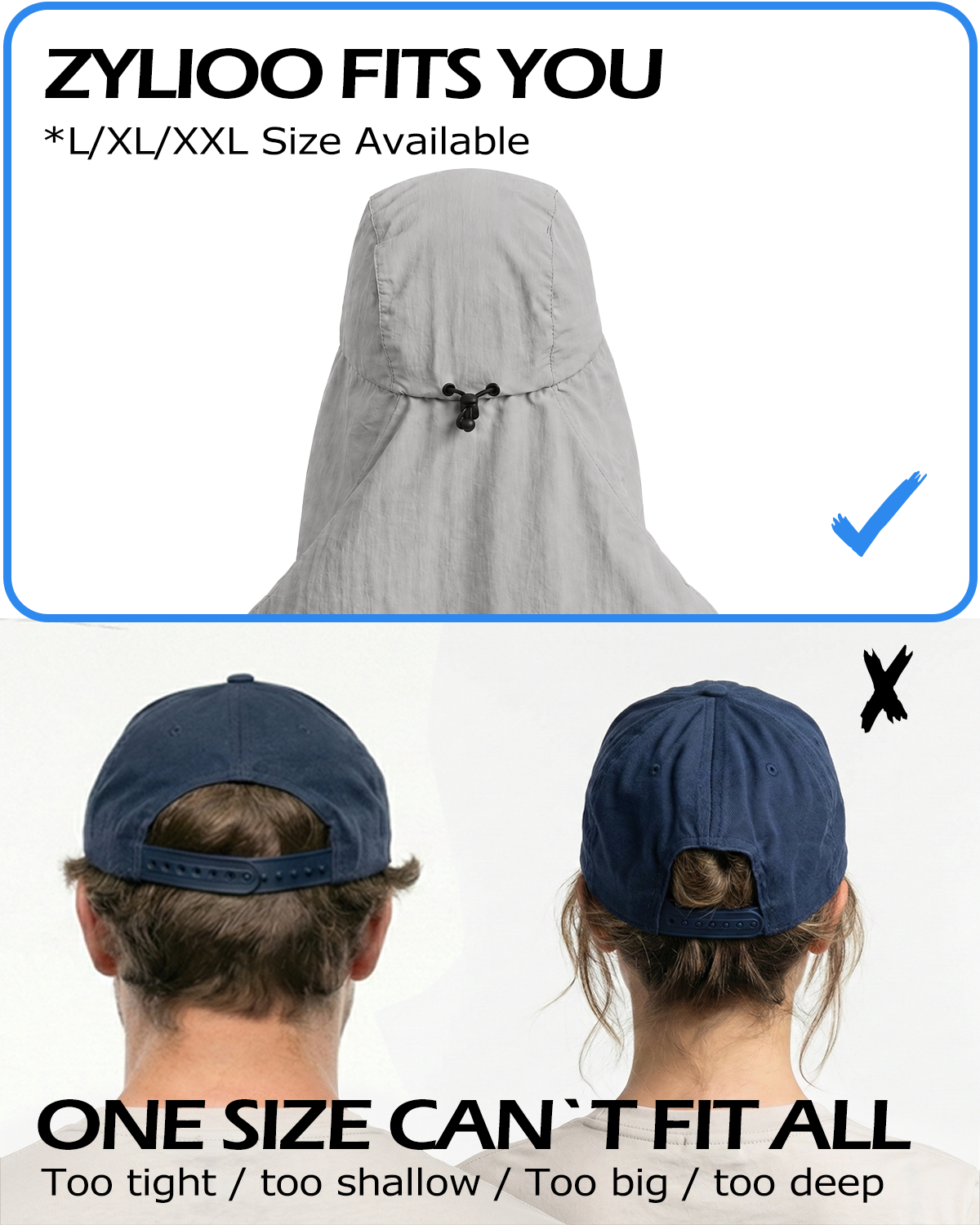 Quick-Dry Sun Hat with Neck Flap for Big Heads