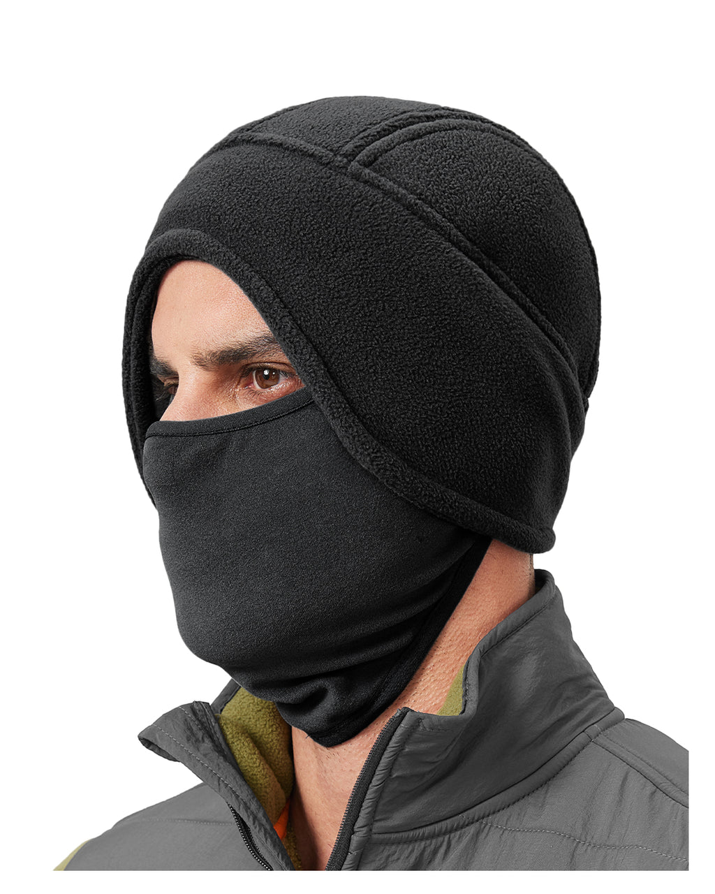  Black thermal skull cap with face mask cover for big heads XXL - front view - Zylioo