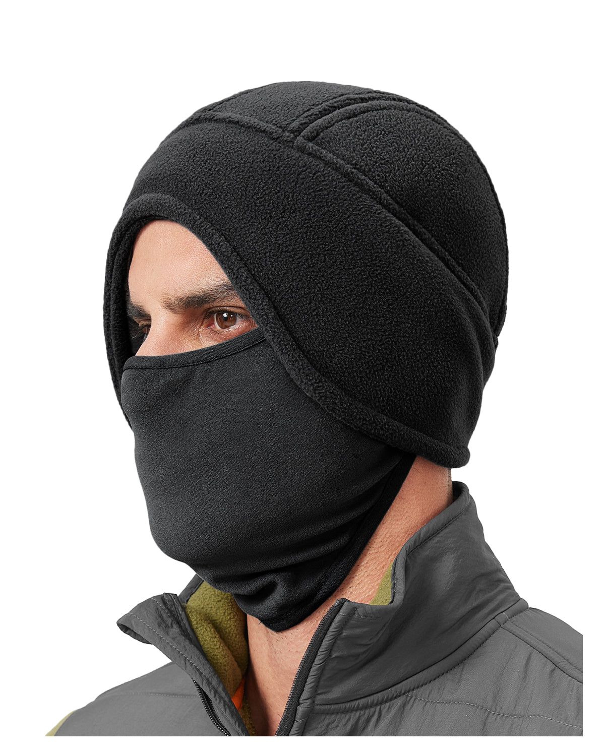  Black thermal skull cap with face mask cover for big heads XXL - front view - Zylioo
