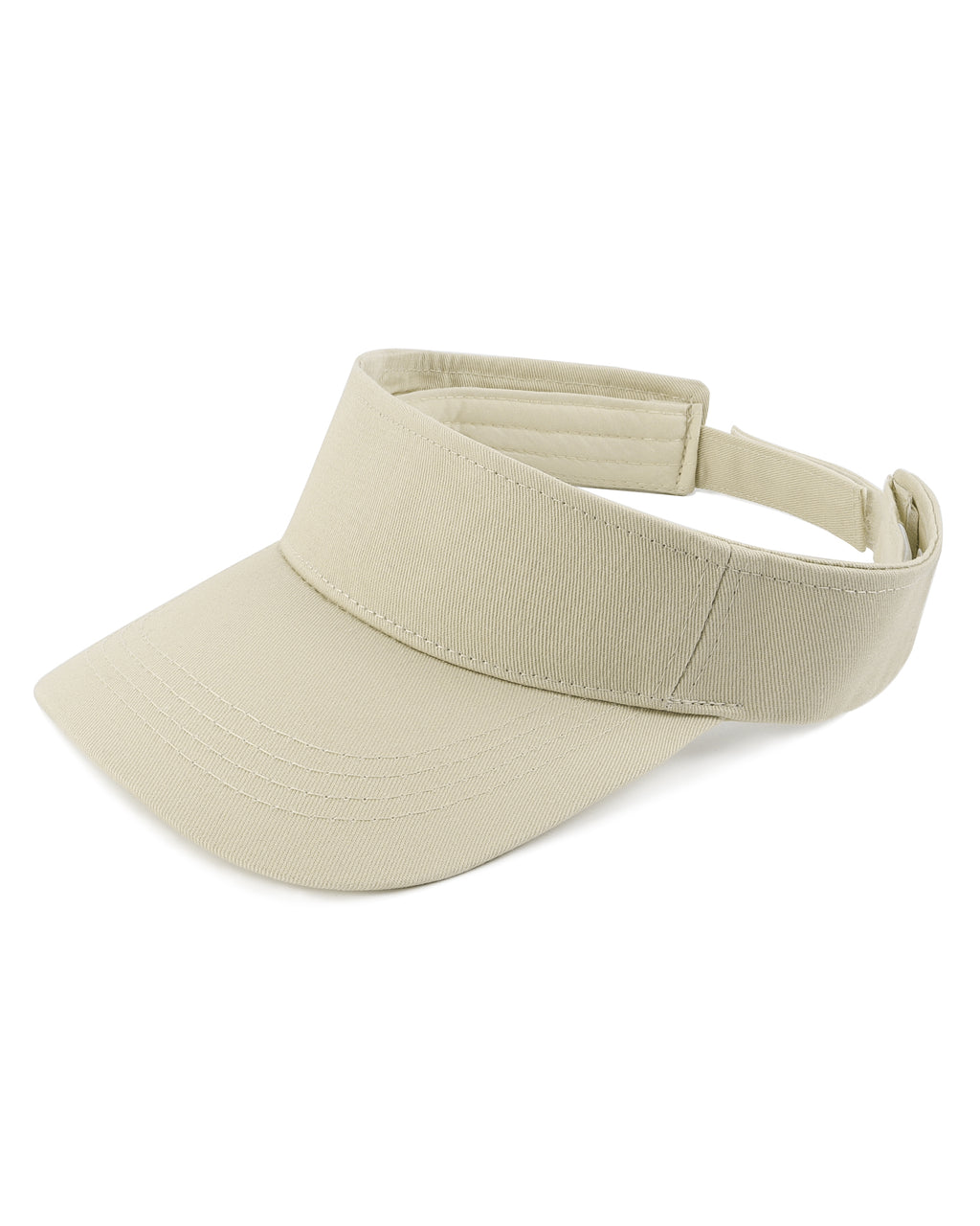 Beige wide brim sun visor side view showing brim coverage