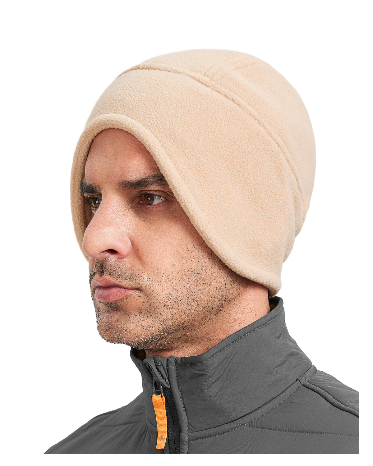 Beige thermal skull cap with face cover for big heads XXL - front view - Zylioo