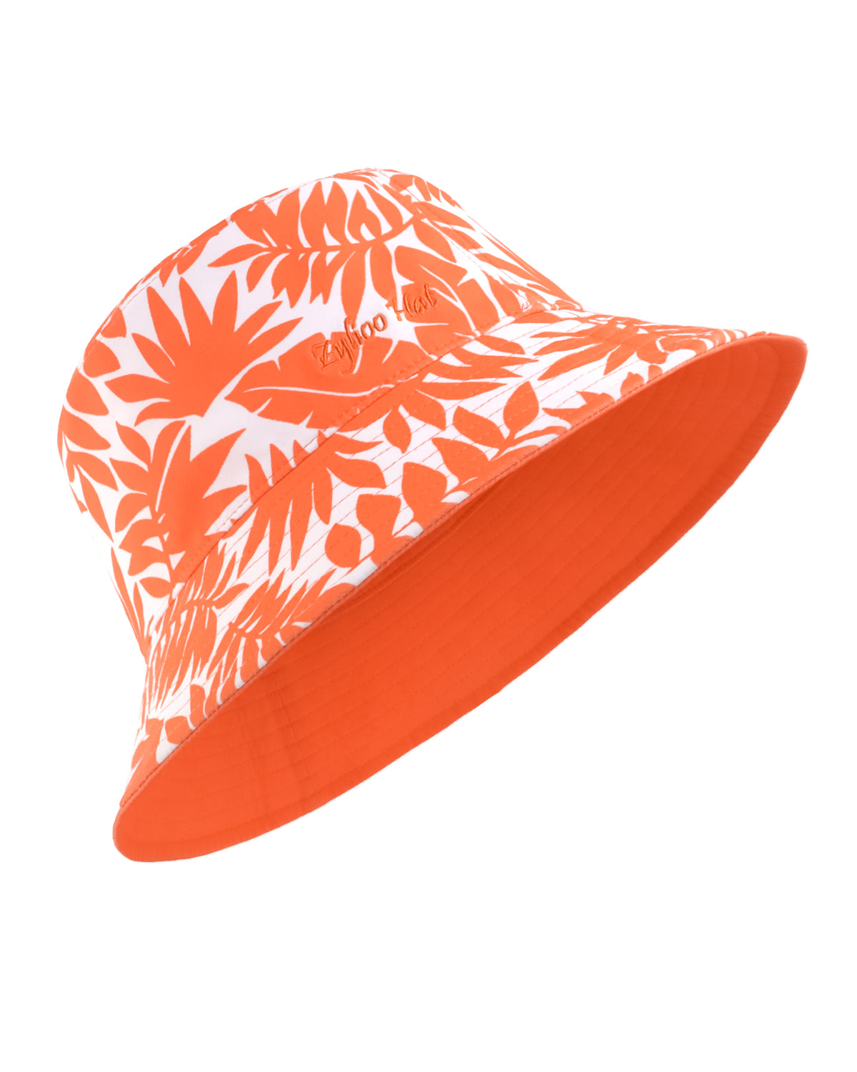 Orange reversible floral bucket hat for big heads front view