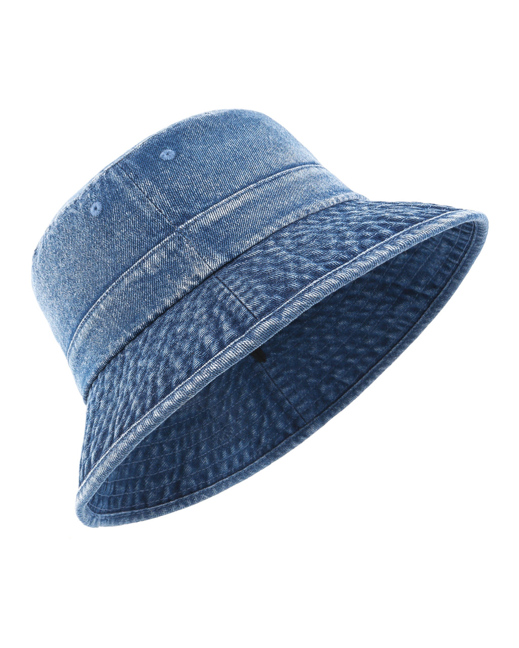 Blue washed denim bucket hat for big heads front view