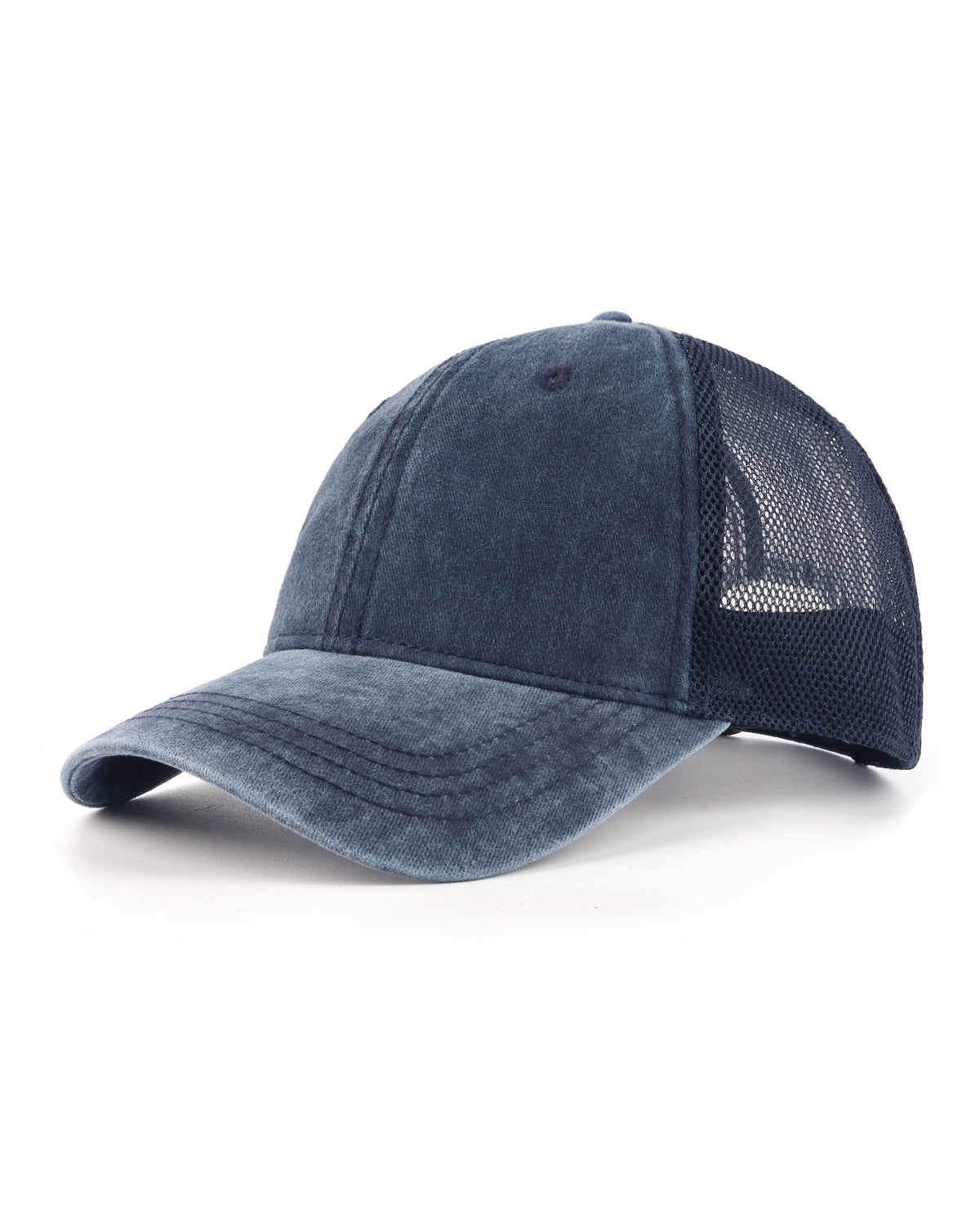  Navy blue cooling mesh washed trucker hat for big heads XXL - three quarter view - Zylioo