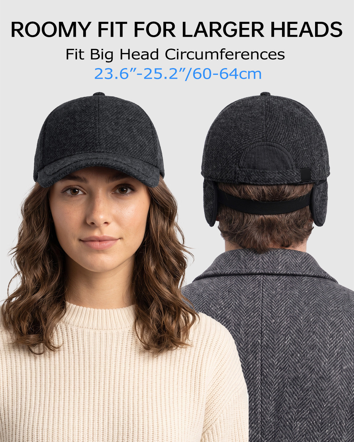 Winter Baseball Cap with Ear Flaps for Big Heads