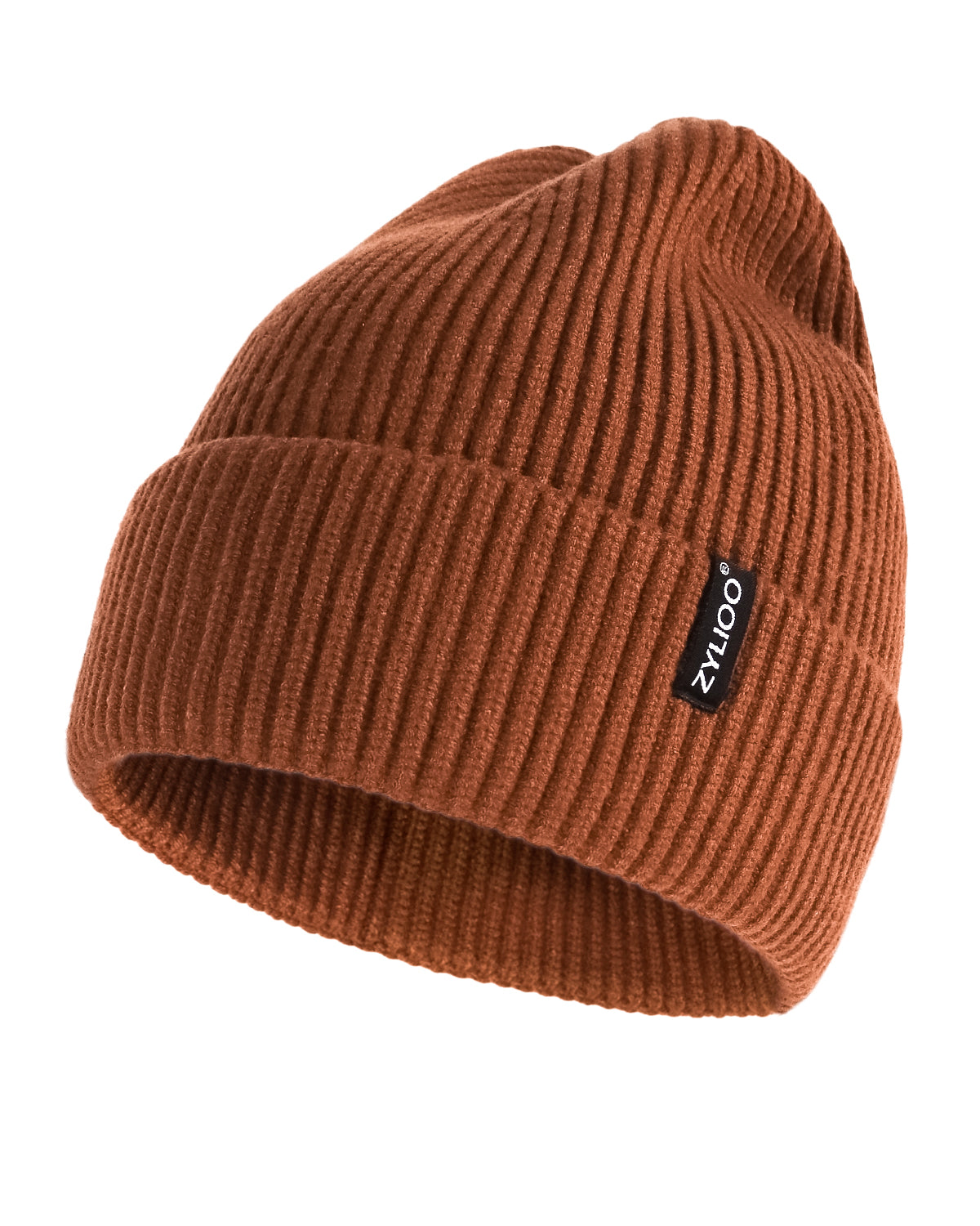Brown ribbed knit beanie for big heads XXL - front view - Zylioo