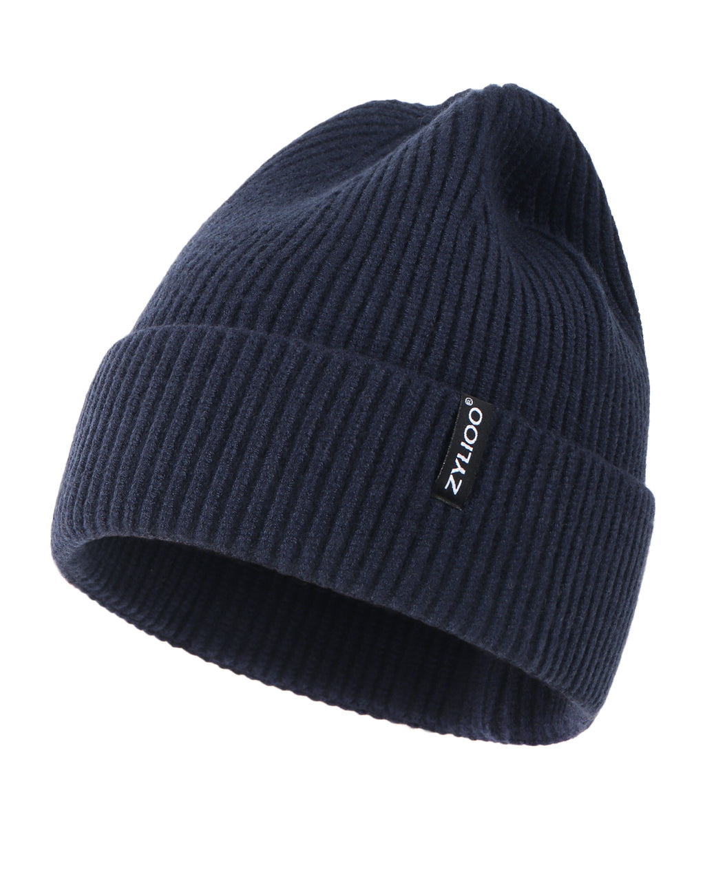 Navy ribbed knit beanie for big heads XXL - front view - Zylioo