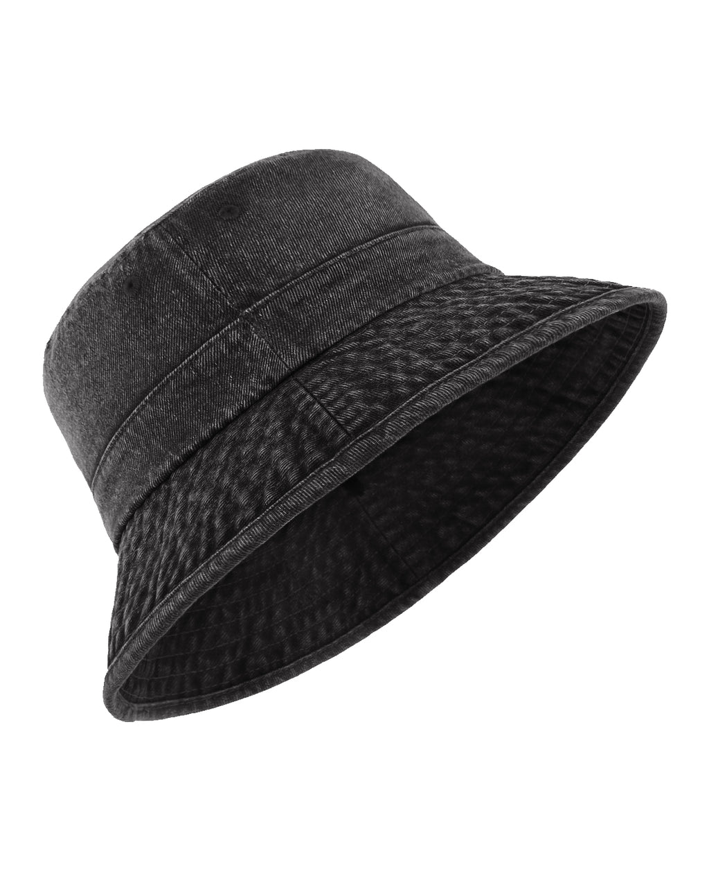 Black washed denim bucket hat for big heads front view