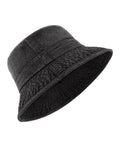 Black washed denim bucket hat for big heads front view
