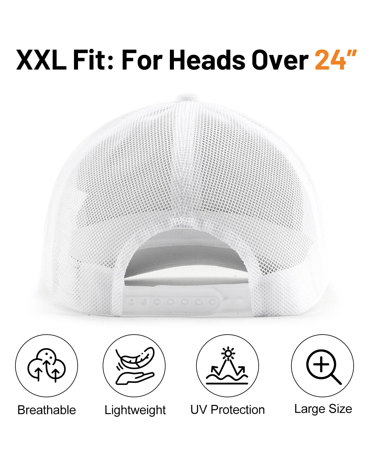 White mid profile snapback mesh trucker hat for big heads - interior sweatband detail