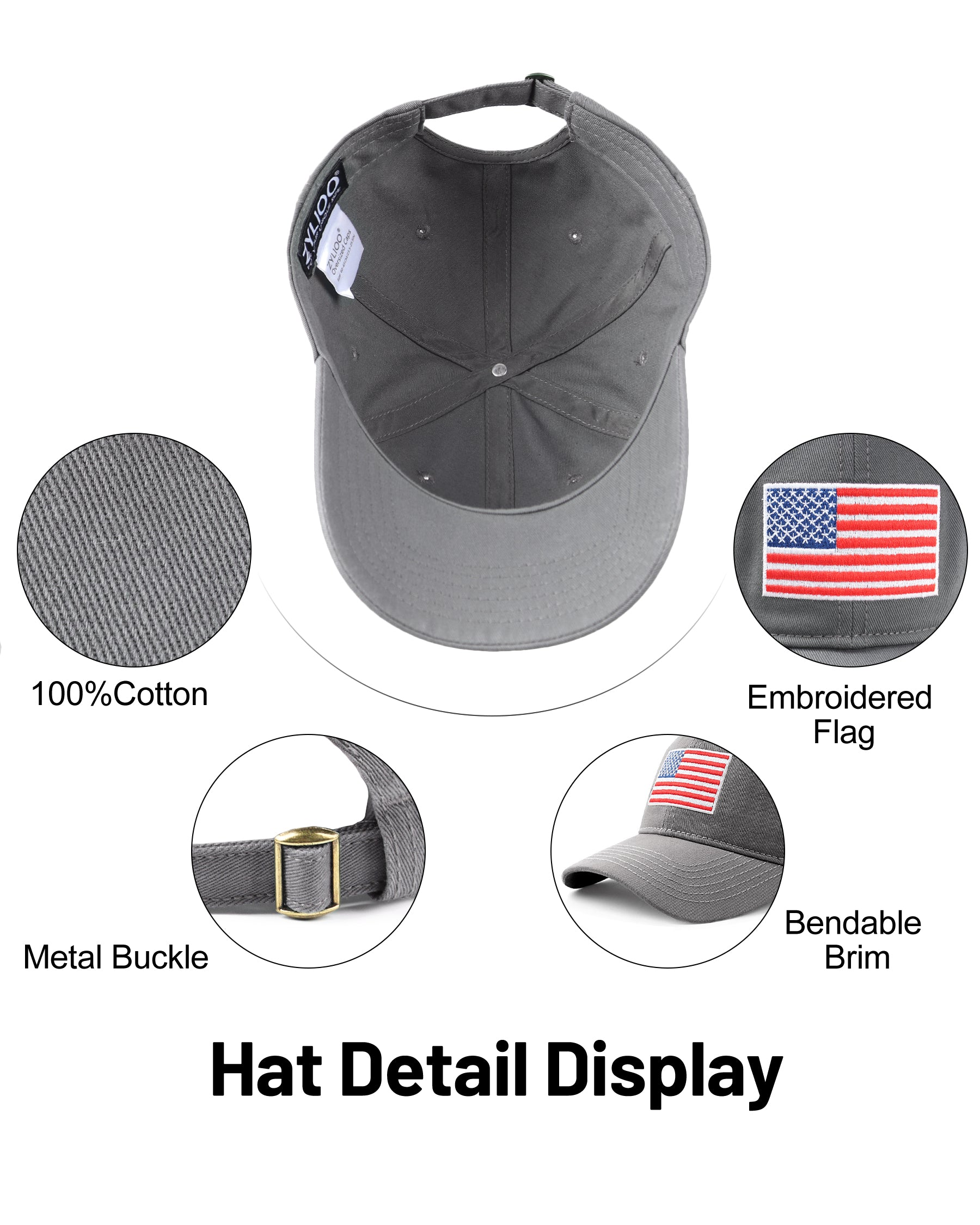 USA Flag Cotton Baseball Cap for Big Heads