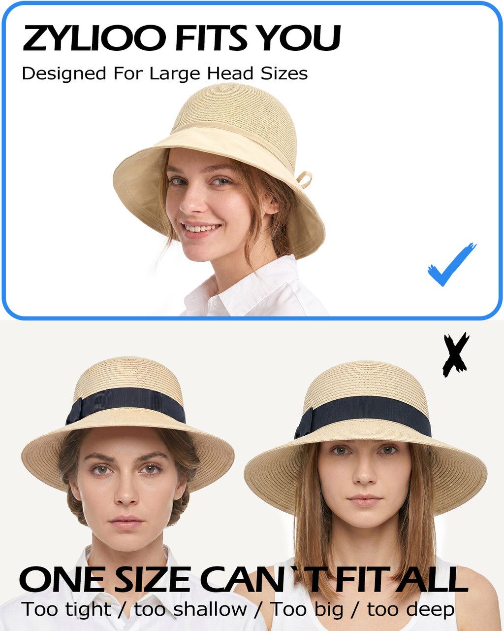XL Wide Brim Straw Sun Hat for Big Heads