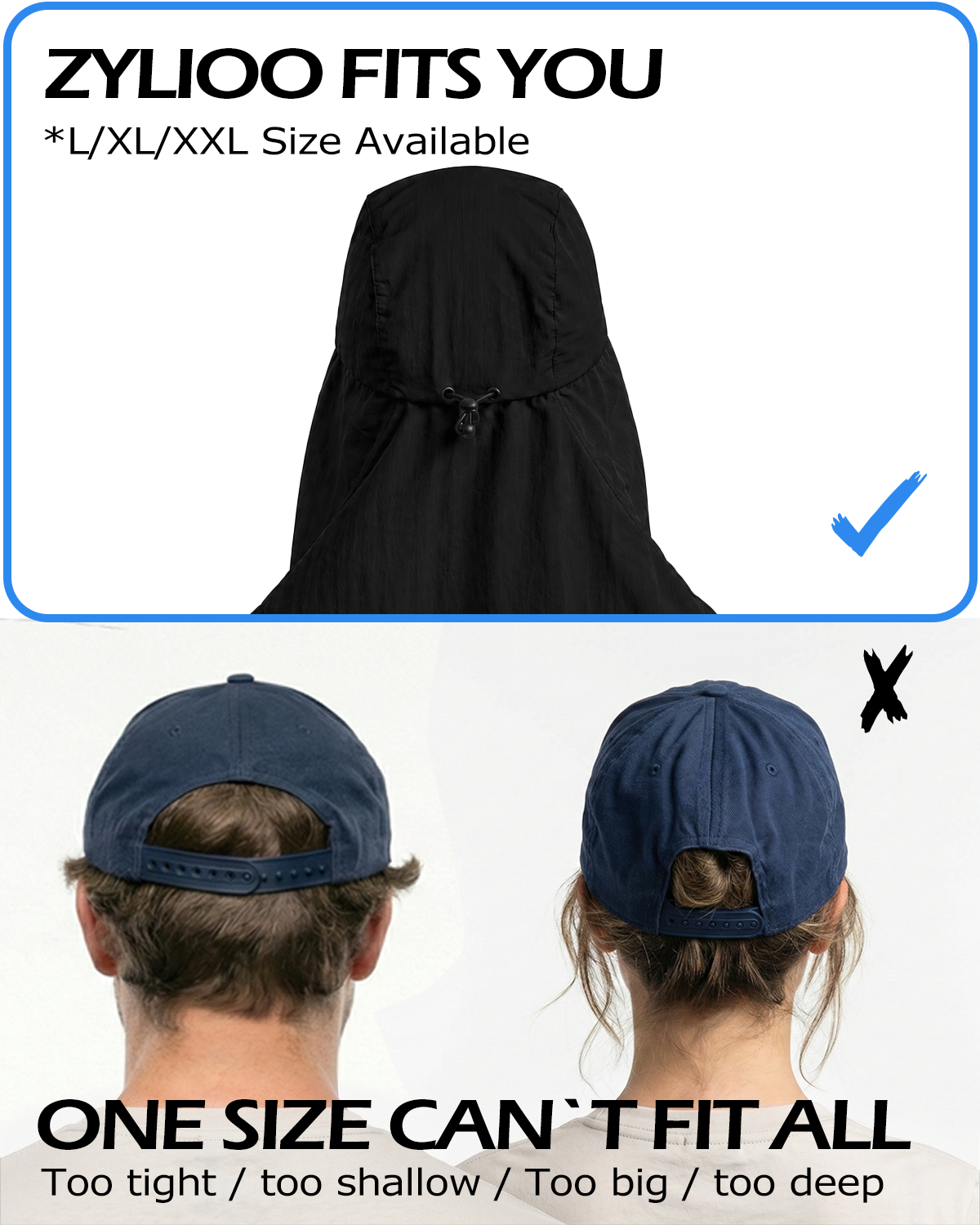 Quick-Dry Sun Hat with Neck Flap for Big Heads