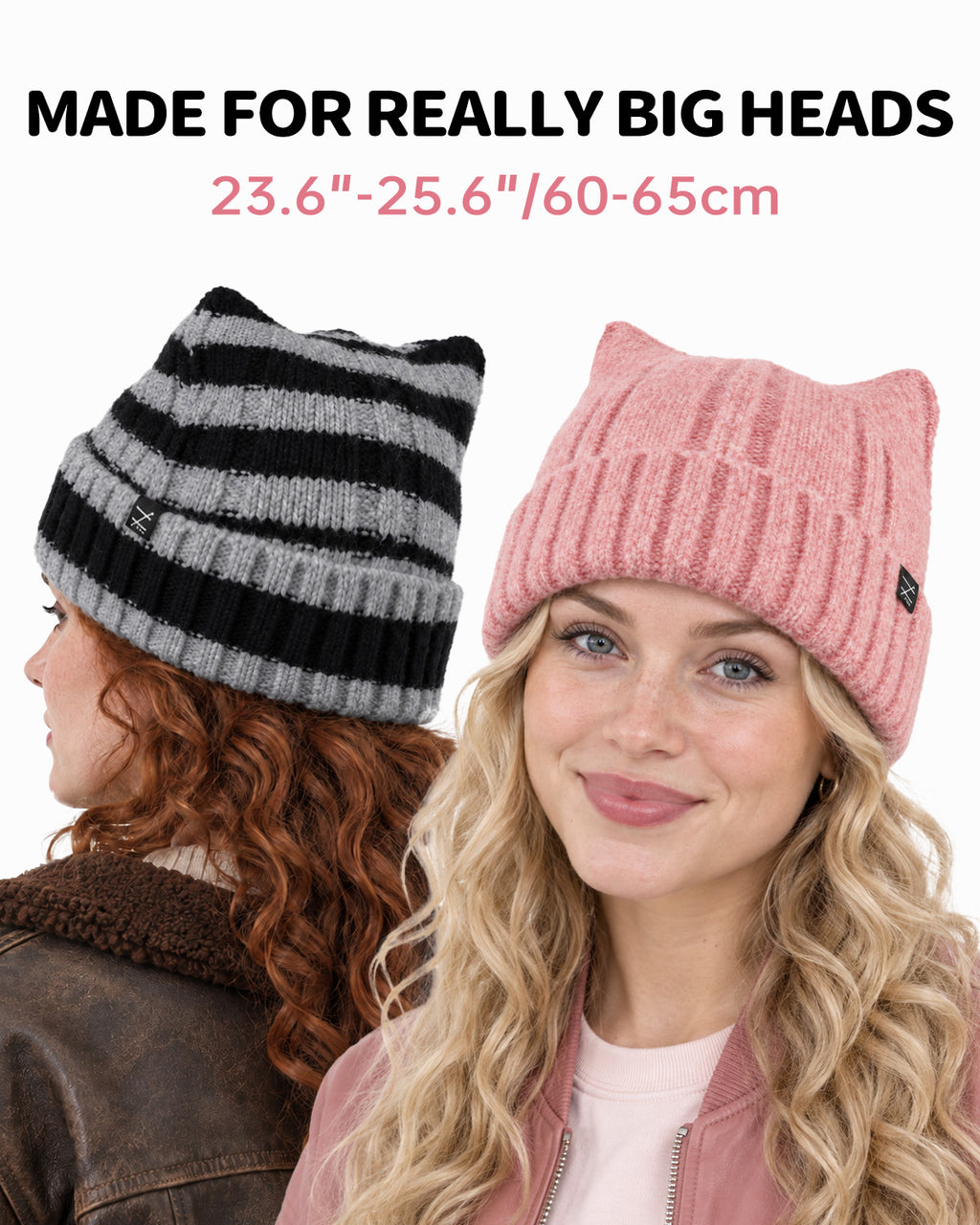 Fuzzy Cat Ear Beanie for Big Heads