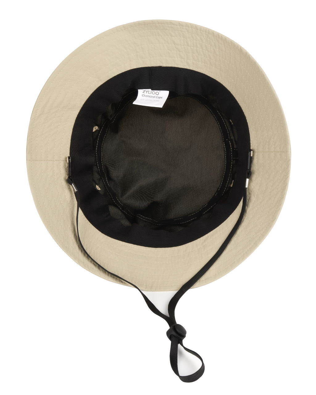 Khaki quick-dry bucket hat for big heads - interior sweatband detail