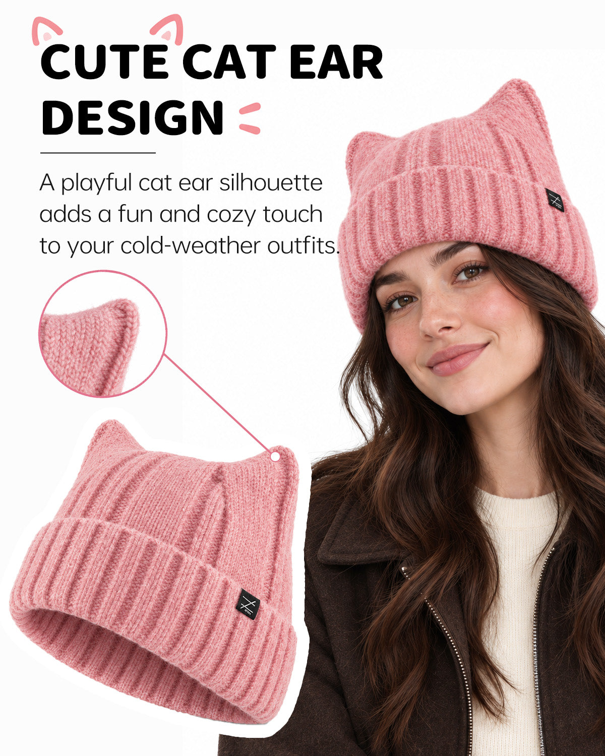 Fuzzy Cat Ear Beanie for Big Heads