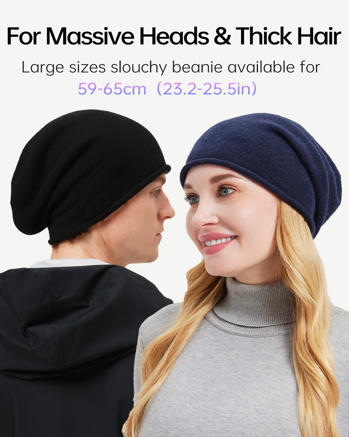 Navy soft slouchy beanie for big heads XXL - front view - Zylioo