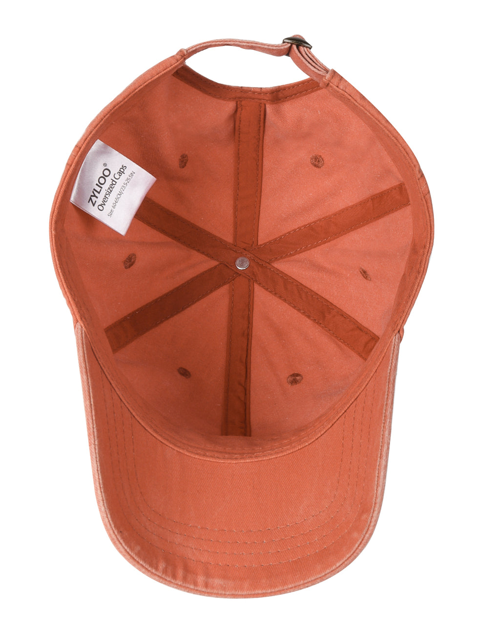 Orange washed denim baseball cap for big heads - interior sweatband detail