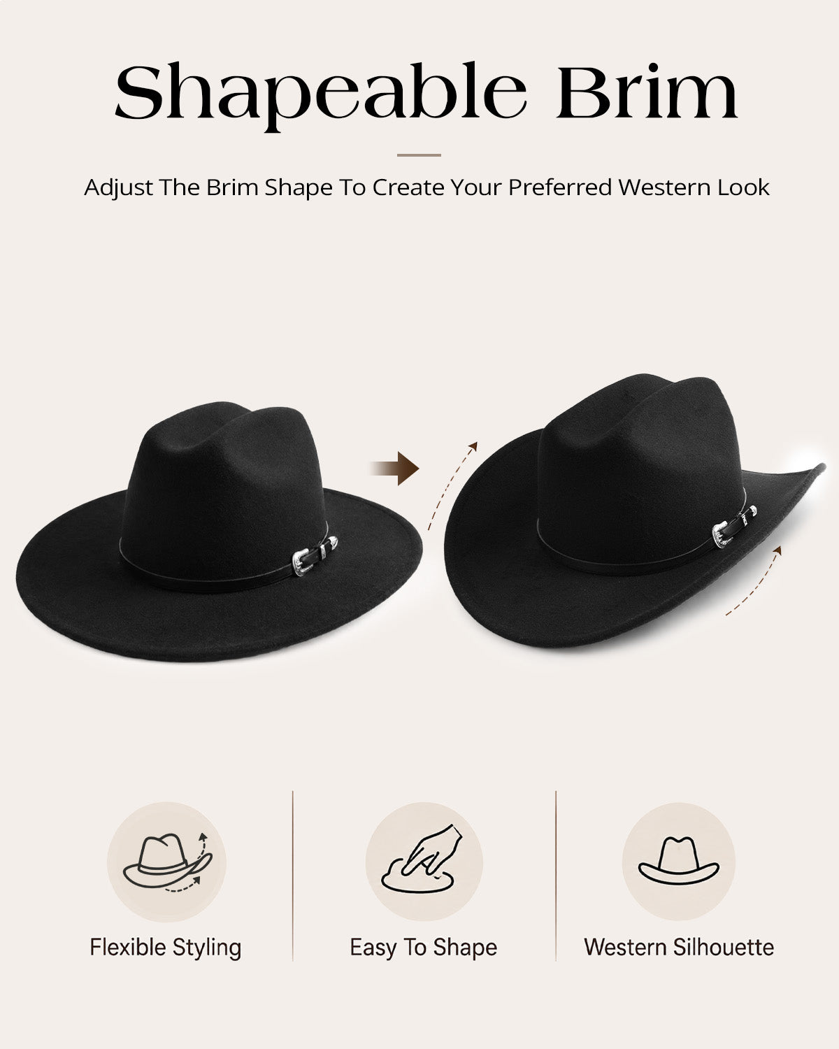 Western Felt Cowboy Hat for Big Heads
