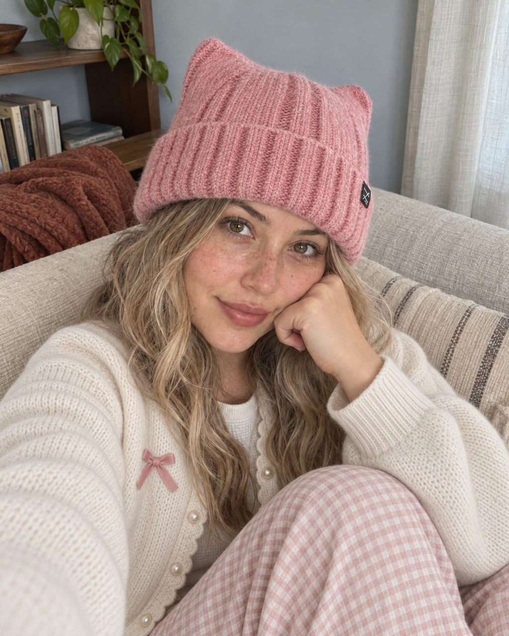 Fuzzy Cat Ear Beanie for Big Heads