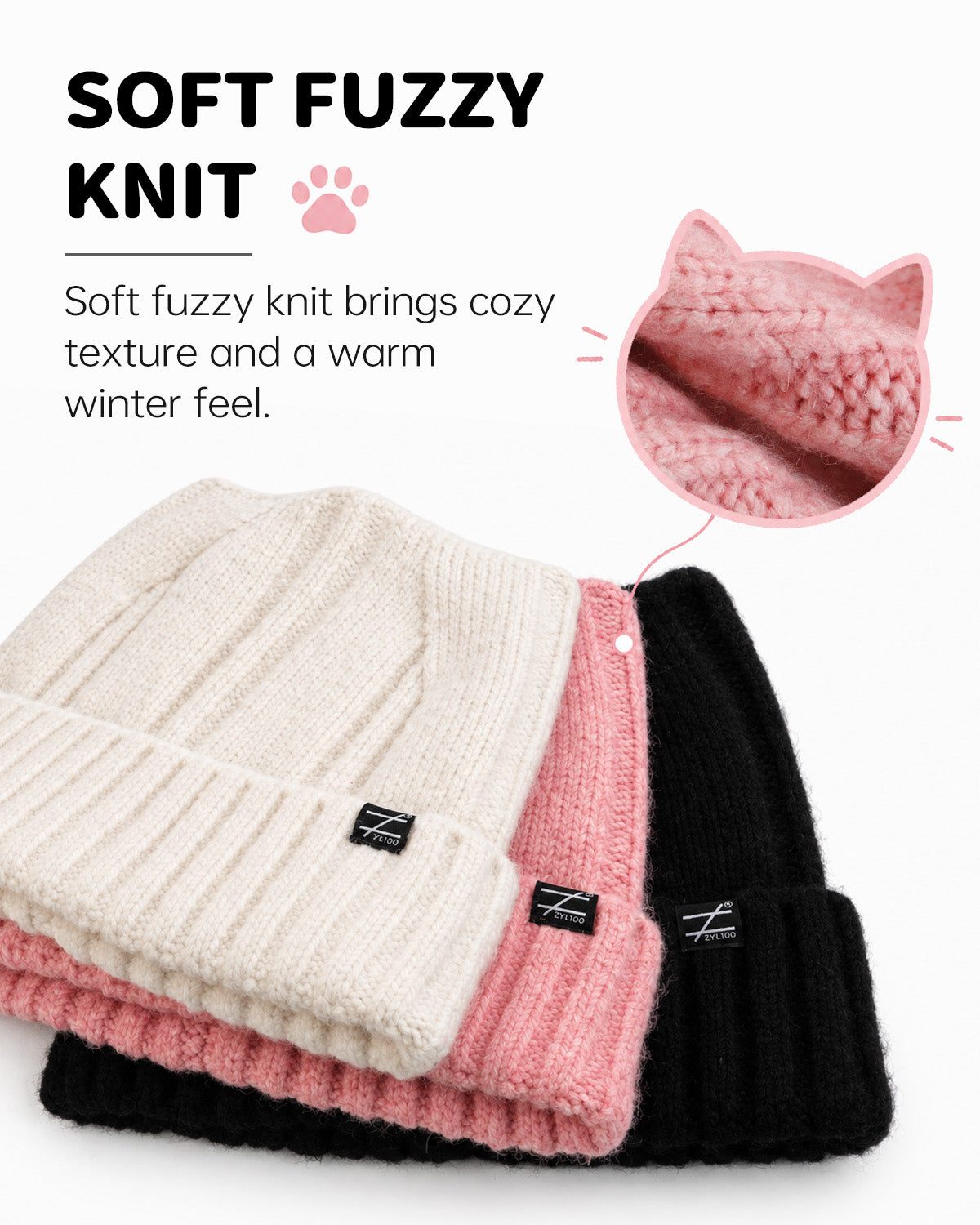 Fuzzy Cat Ear Beanie for Big Heads
